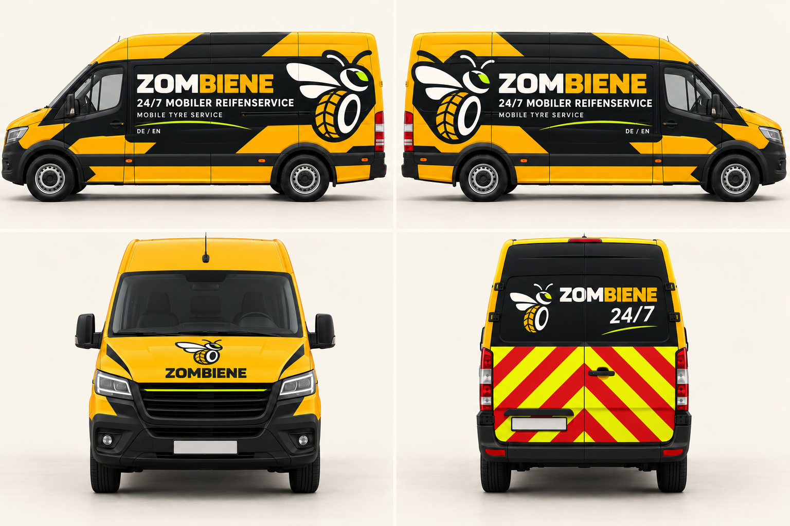 Zombiene 24/7 Servicefahrzeug mit vollständiger Fahrzeugbeschriftung von vier Seiten